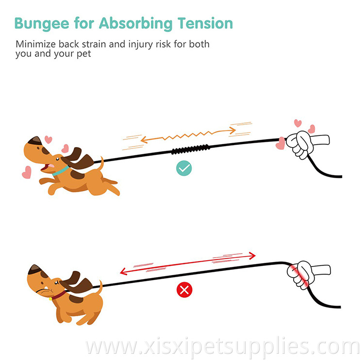 Reflective Heavy Duty Dual Double Dog Leash with Soft Handle and Comfortable Shock Absorbing Bungee